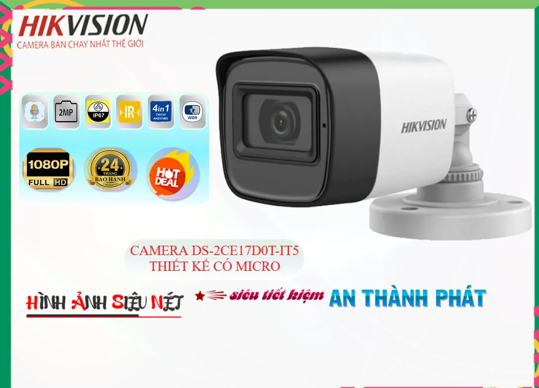 DS-2CE17D0T-IT5 Camera Hikvision Có Micro,Giá DS-2CE17D0T-IT5,DS-2CE17D0T-IT5 Giá Khuyến Mãi,bán